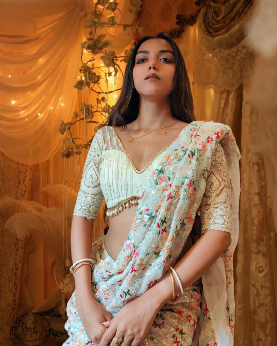 Off White Colour Georgette Embroidery Work Saree