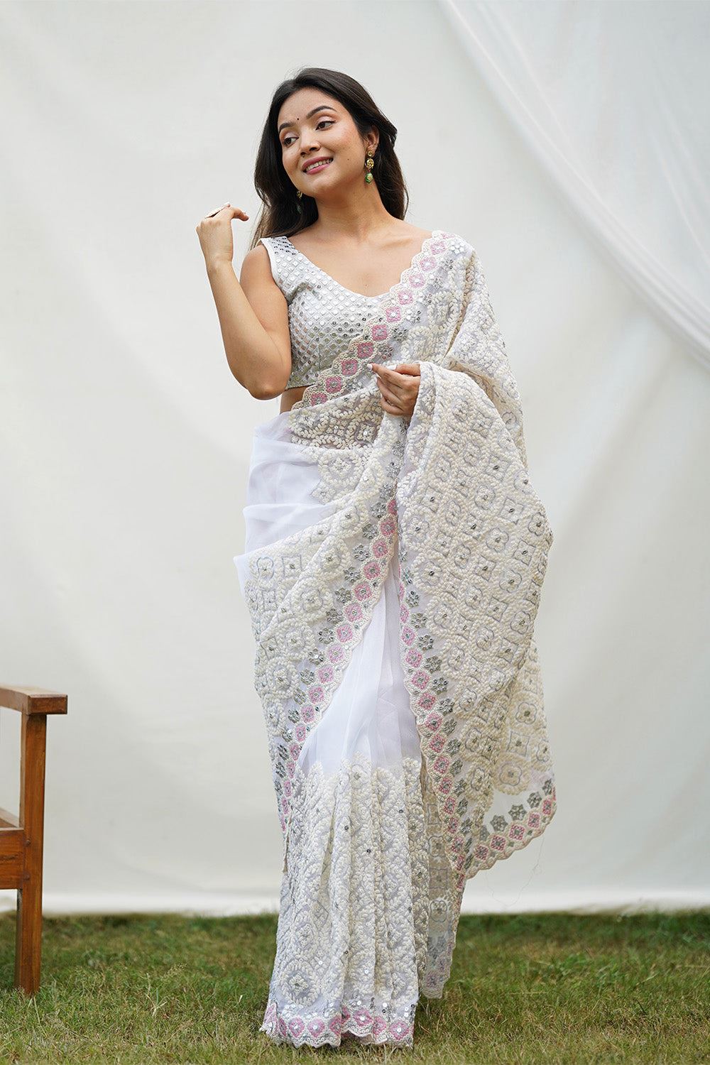 Off White Colour Soft Organza Silk Heavy Work Saree