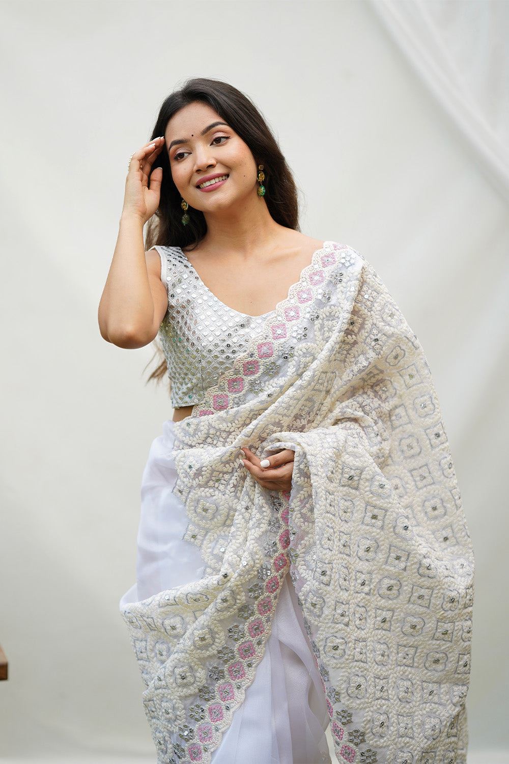 Off White Colour Soft Organza Silk Heavy Work Saree