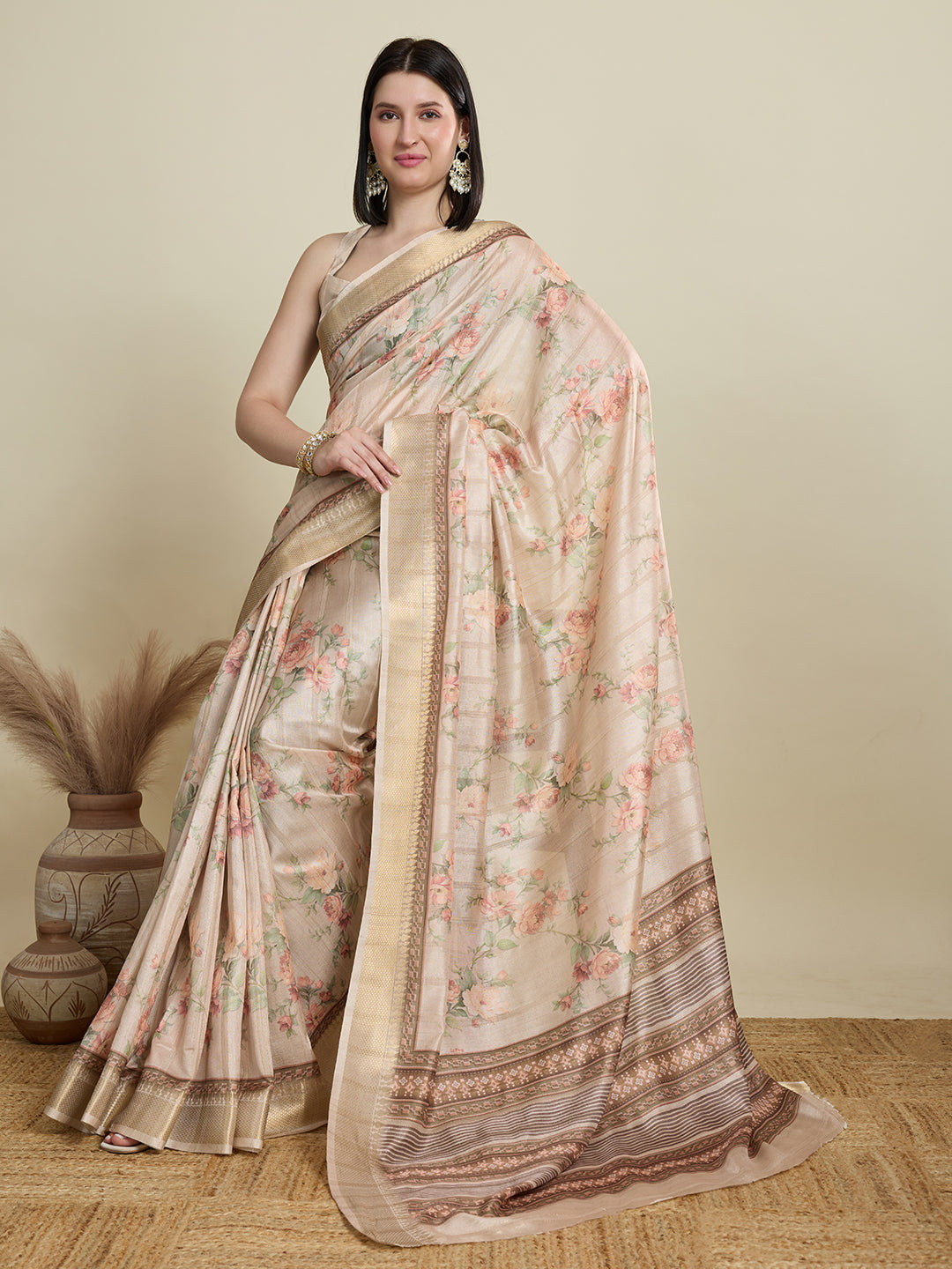 Off White Cotton Woven Border Designer And Printed Ceremonial Saree
