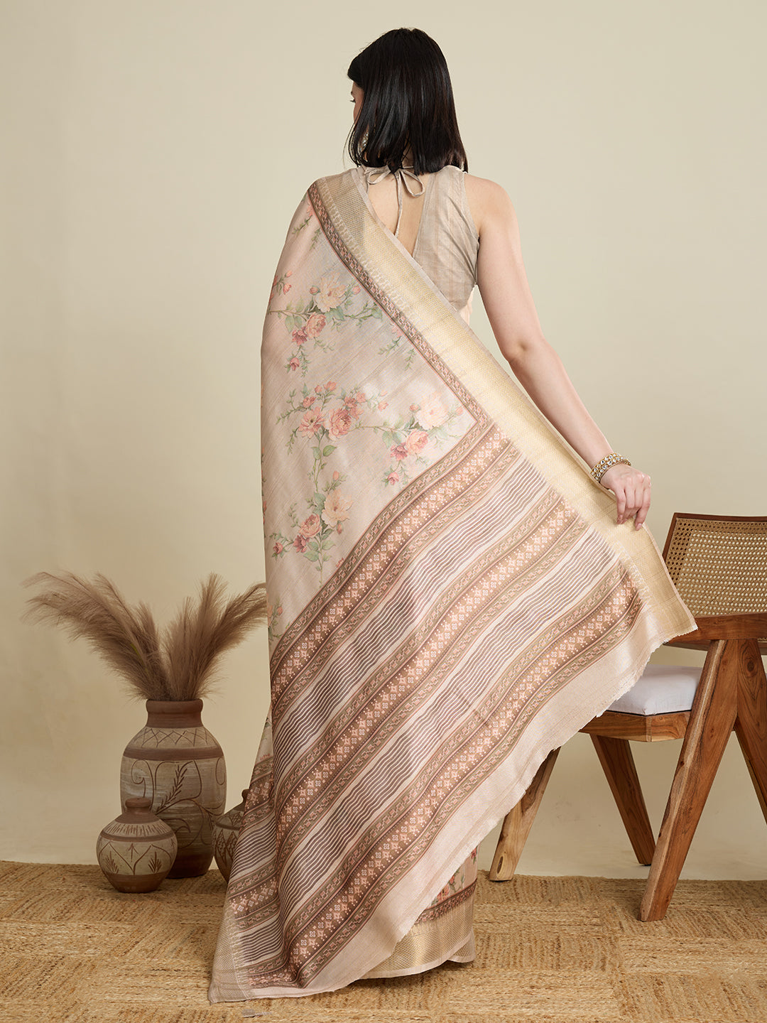 Off White Cotton Woven Border Designer And Printed Ceremonial Saree