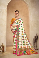 Off White Crepe Silk Position Digital Foil Printed Saree