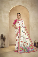 Off White Crepe Silk Position Digital Foil Printed Saree