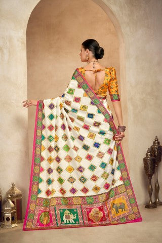 Off White Crepe Silk Position Digital Foil Printed Saree