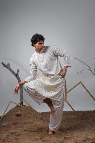 Off White Designer Embroidered Viscose Stylish Kurta Pajama