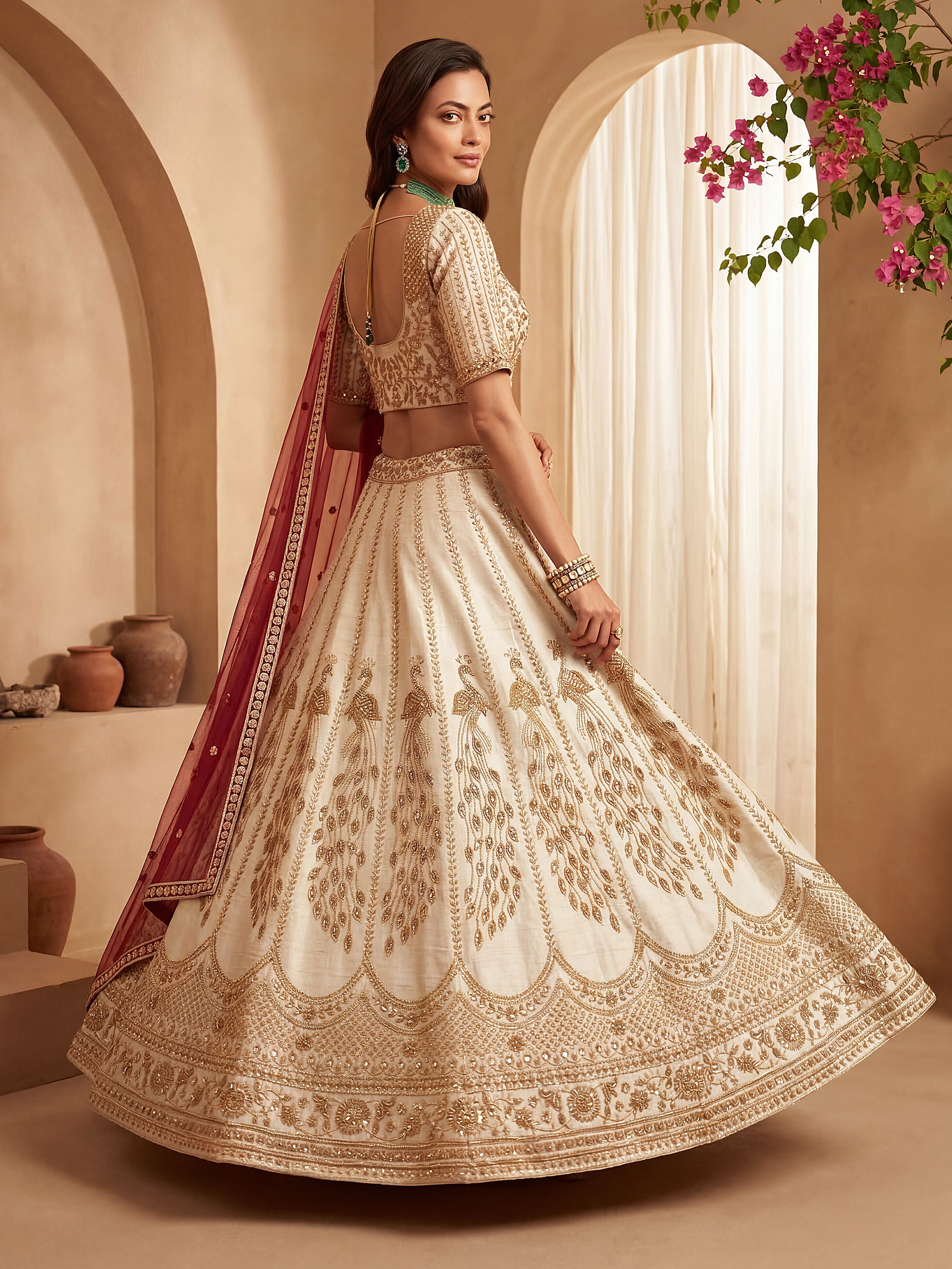 Off White Gadhwal Silk Lehenga Choli With Hand Work With Sequins Heavy Embroidery Work