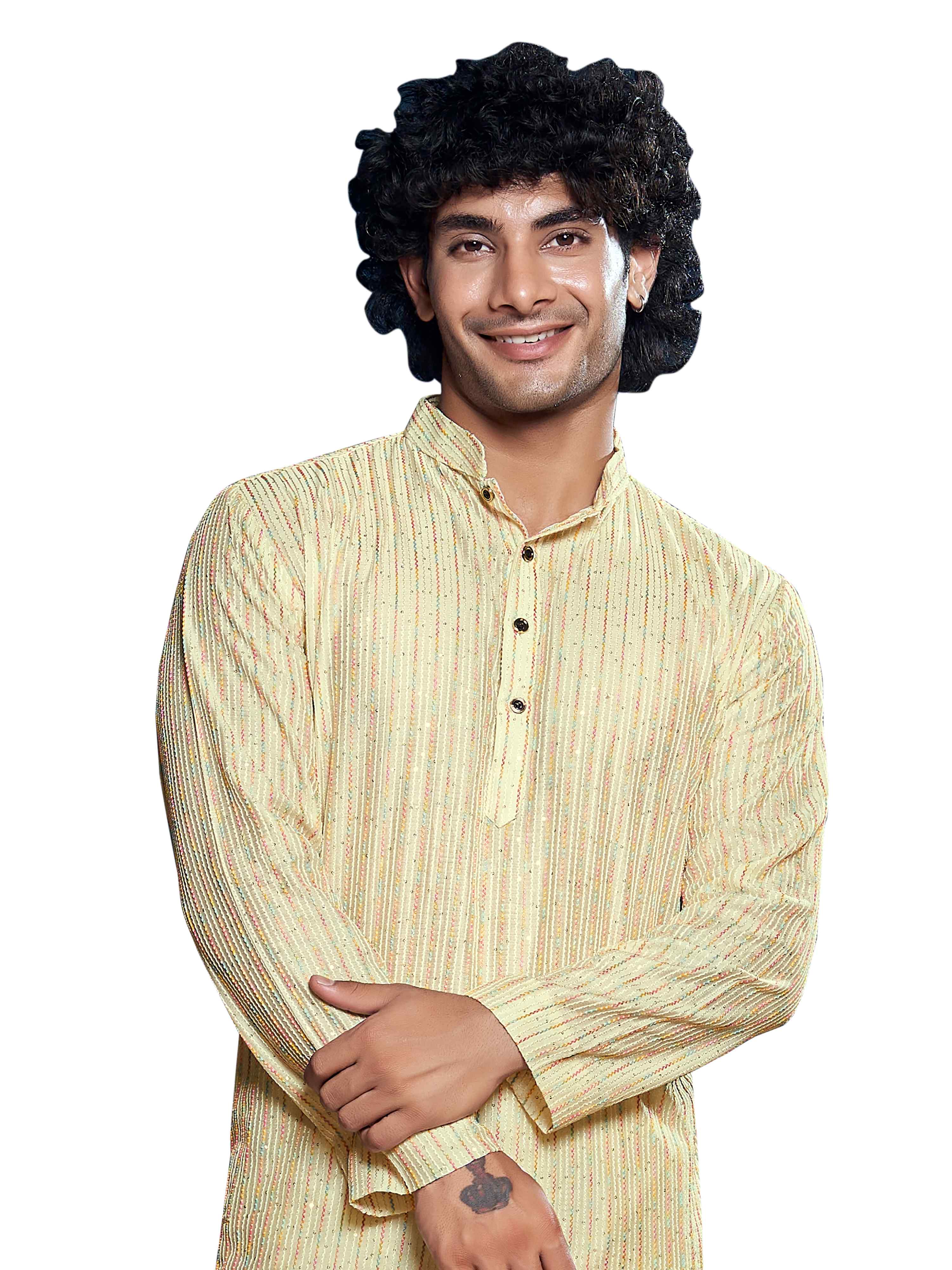 Off White Kurta Payjama with Sequins Embroidery – Minimal Yet Graceful