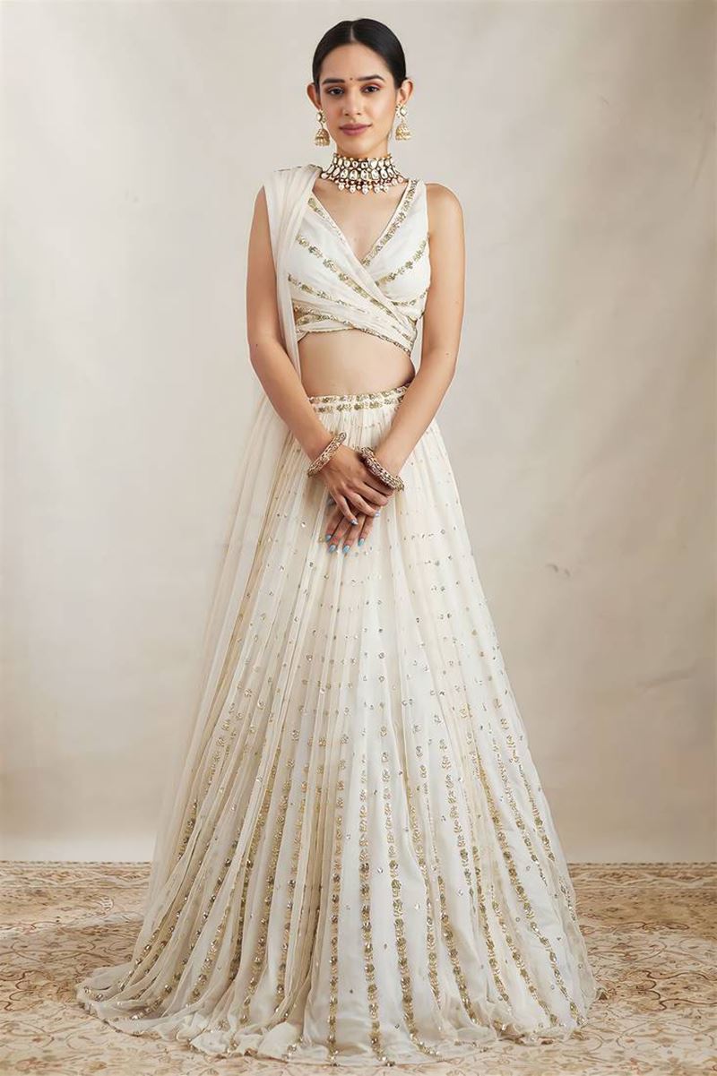Off White Lehenga Choli With Embroidery Work