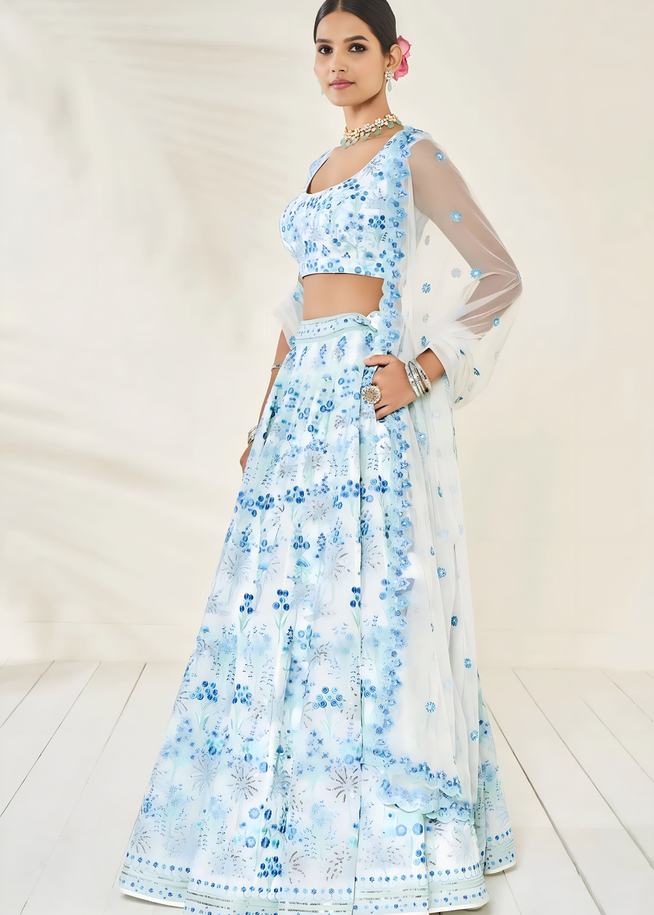 Off White Lehenga Choli With Sequence With Thread And Jari Embroidery Work