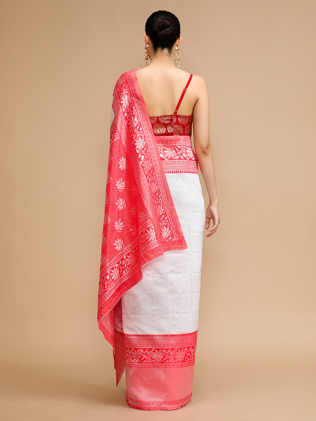 Off White Lichi Silk Saree Woven Jacquard Designer For Ceremonial Looks