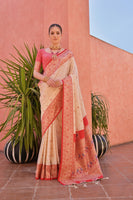 Off White Paithani Silk Saree with Paithani Pallu and Zari Butti