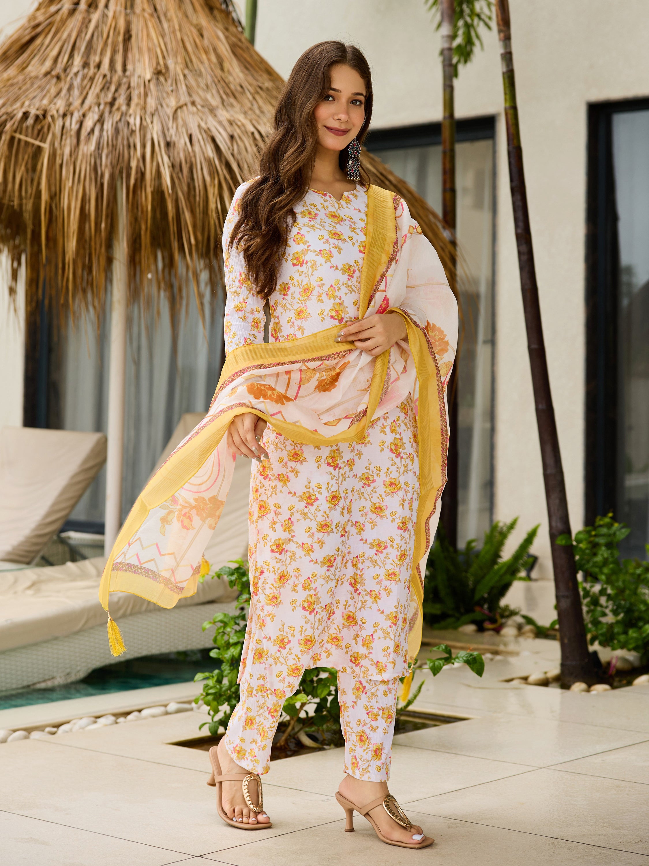 Off White Silk Blend Kurta Pant Set  Printed