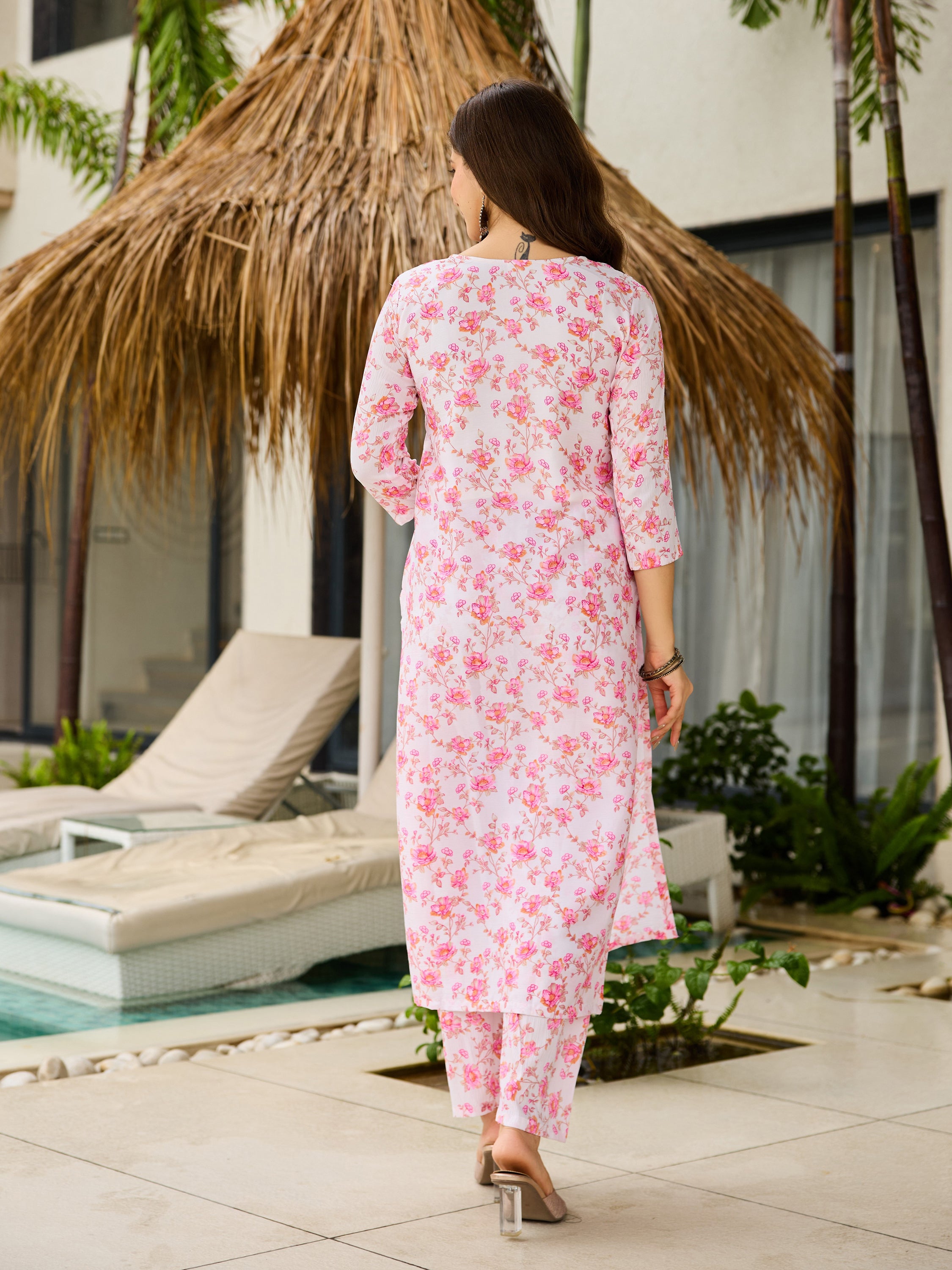 Off White Silk Blend Kurta Pant Set  Printed