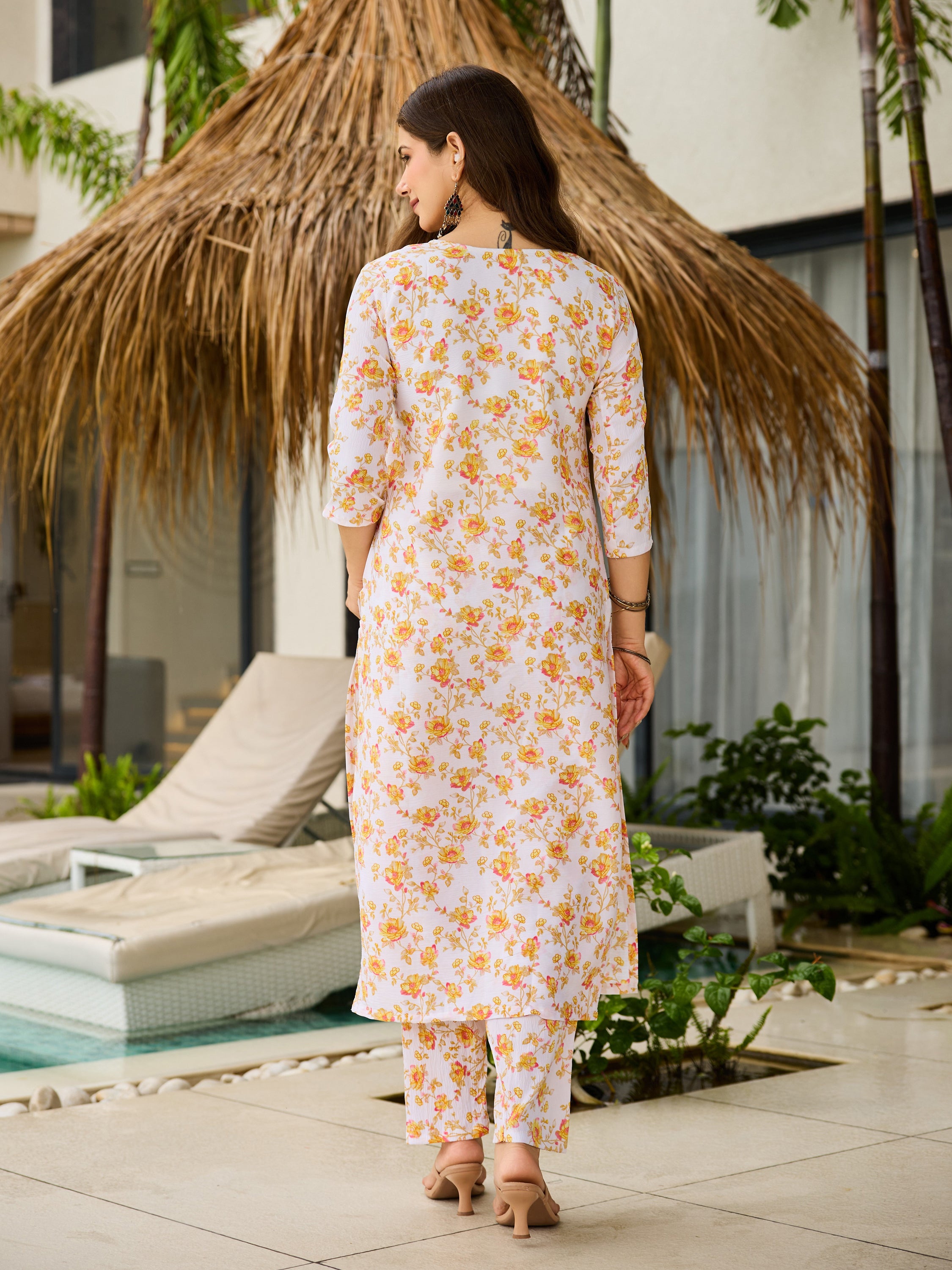 Off White Silk Blend Kurta Pant Set  Printed