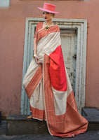 Off White Soft Silk Saree with Jacquard Woven Work