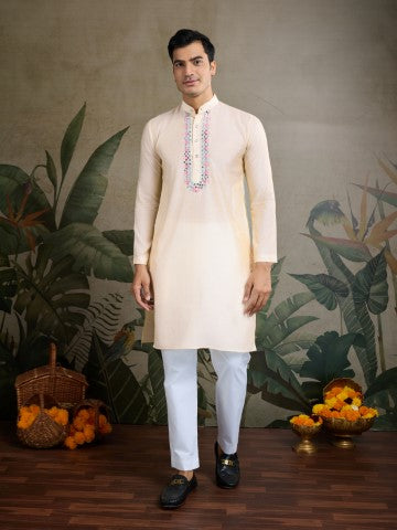 Off White Viscose Silk Ceremonial Kurta with Jacket