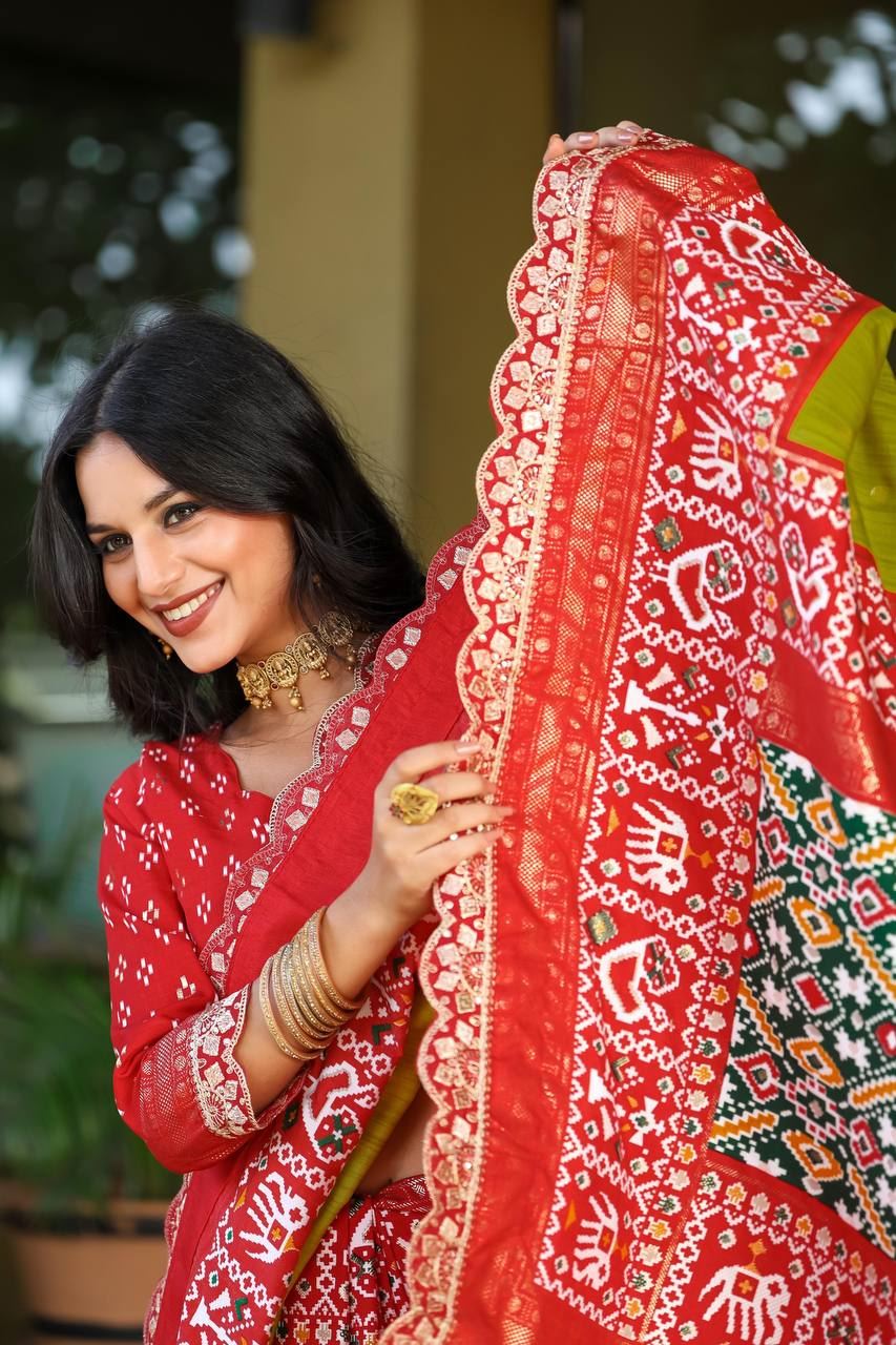 Olive Colour Mercerized New Sigma Silk Ikkat Saree