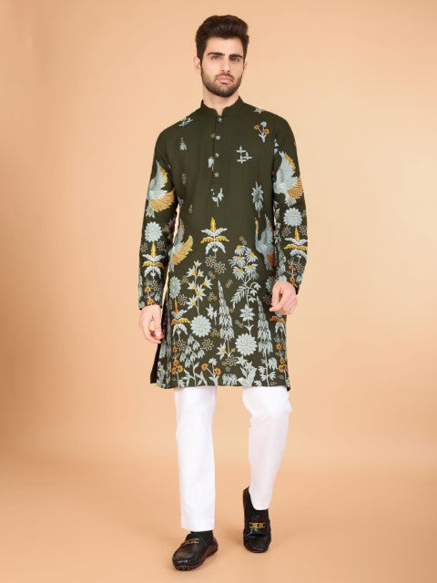 Olive Embroidered Kurta with Trendy Style for Celebrity Look