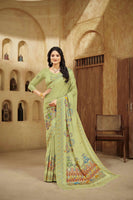 Olive Green Beautiful Designer Position Digital Foil Printed Crepe Silk Designer Partywear Saree