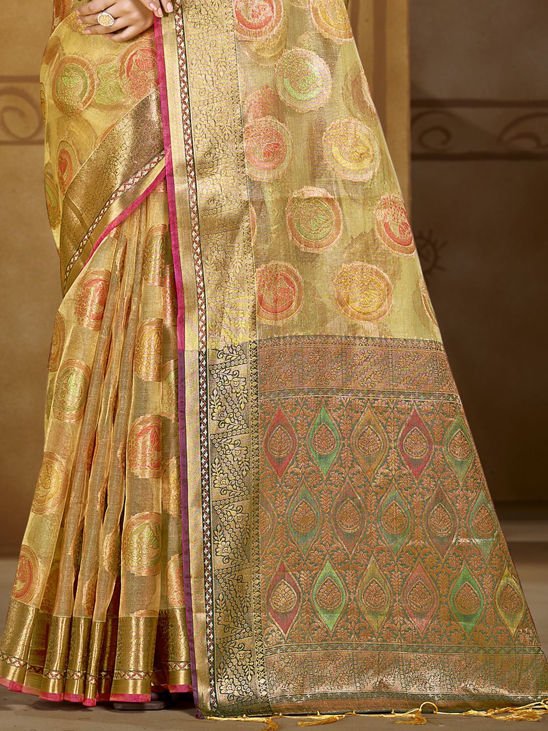 Olive Green Color Organza Silk Saree