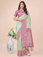 Olive Green Lichi Silk Woven Designer Partywear Saree