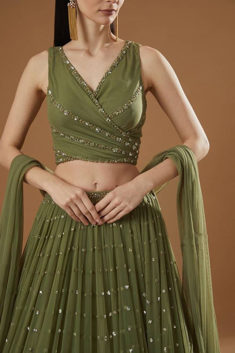 Olive Lehenga Choli With Embroidery Work