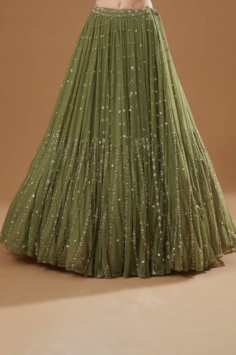 Olive Lehenga Choli With Embroidery Work