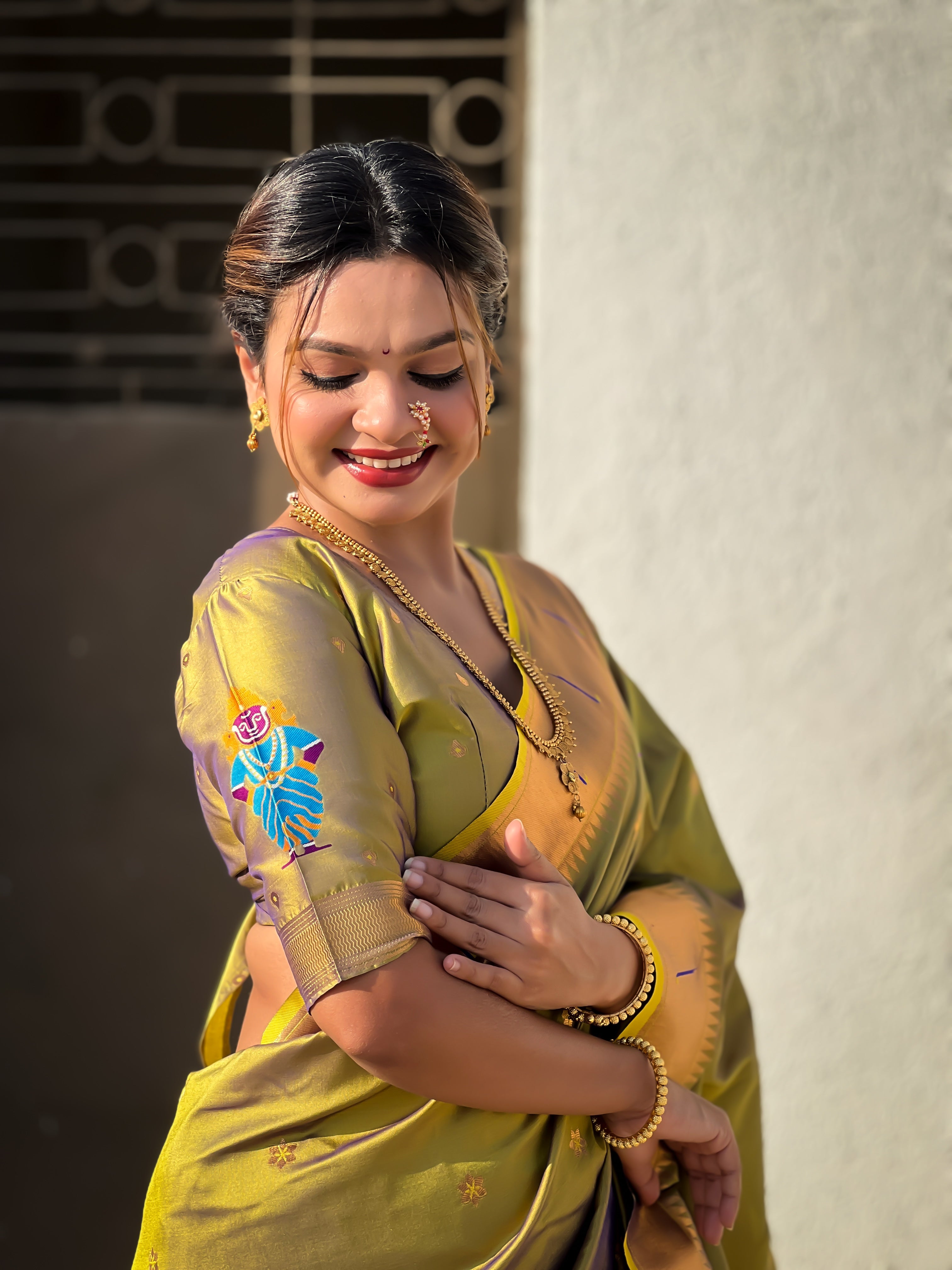Olive Soft Silk Woven Vitthala Designer Traditional Ethnic Saree