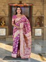 Onion Banarasi Silk Woven Jacquard Designer Ceremonial Partywear Saree