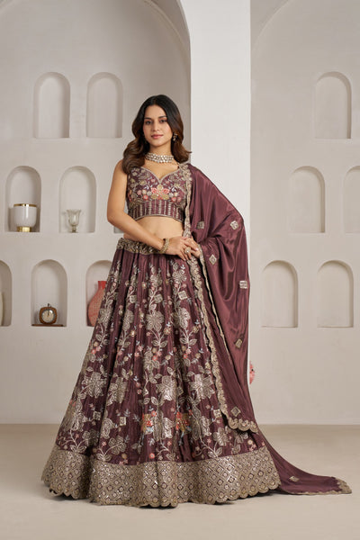 Onion Pink Crepe Silk Designer Lehenga Choli with Golden Embroidery