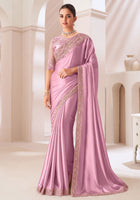 Onion Pink Saree With Heavy Embroidered Work