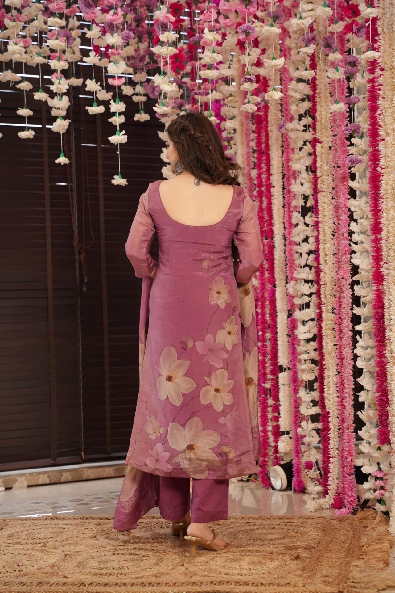 Onion Pink Silk Kurta Pant Set  Printed