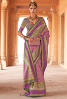 Onion Pink Silk Saree with  Jacquard Woven Work