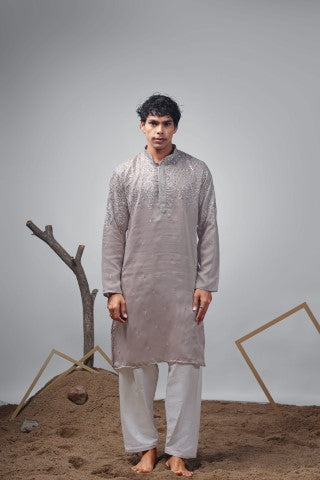 Opium Designer Embroidered Greek Satin Stylish Kurta Pajama