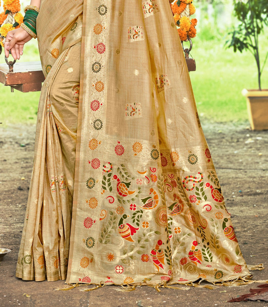 Opulent Chiku Assam Silk Meenakari Festival Saree