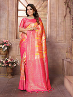 Orange Banarasi Chaturi Silk Ethnic Saree With Chaturi Woven Designer Work