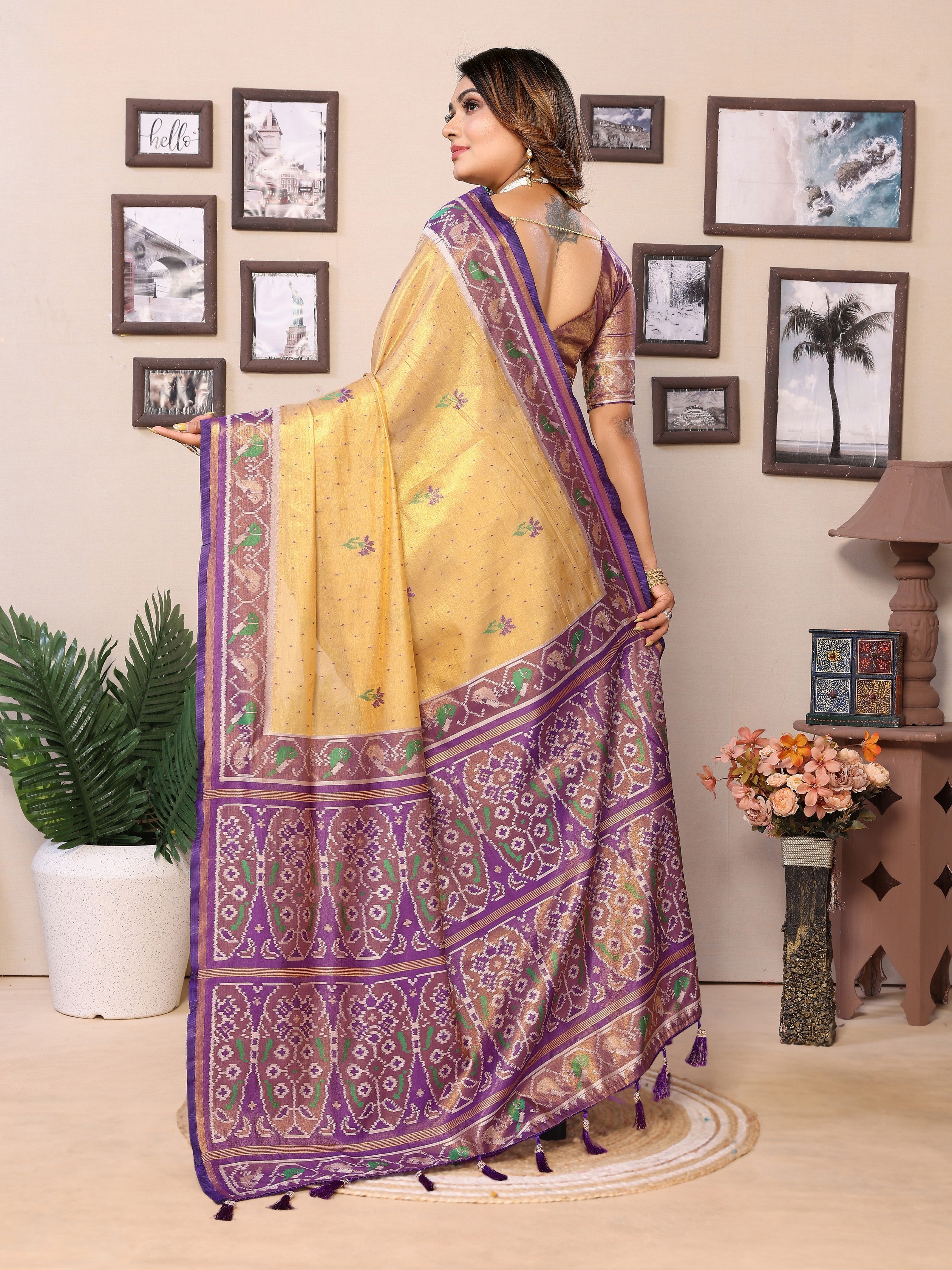 Orange Banarasi Tissue Silk Woven Patola Designer Ethnic Indian Saree