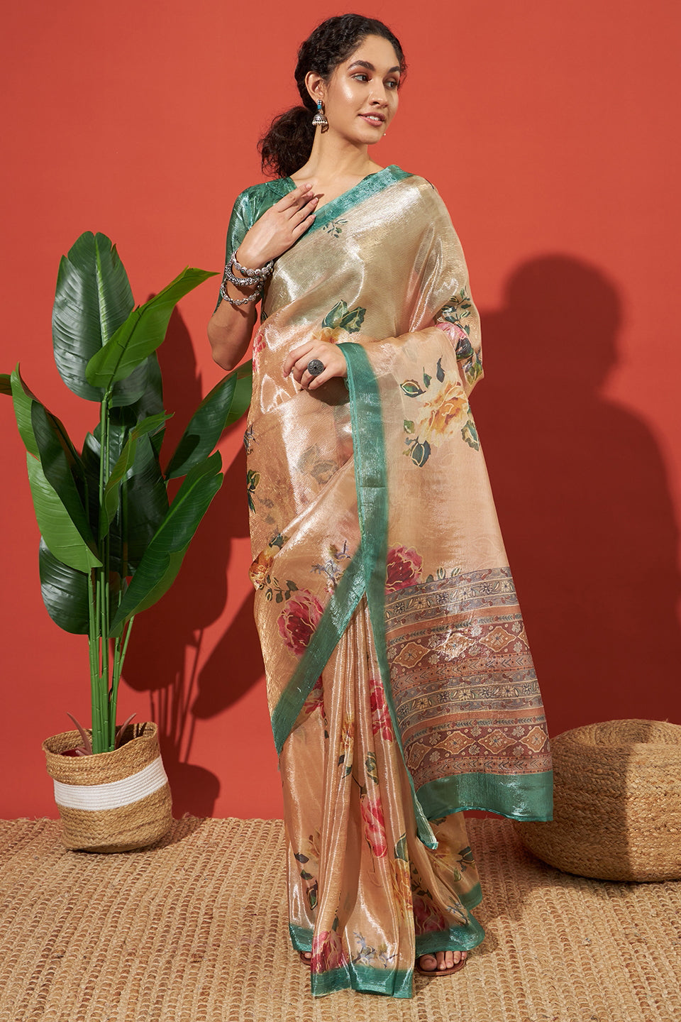 Orange Beautiful Tissue Designer Printed Festive Wear Saree