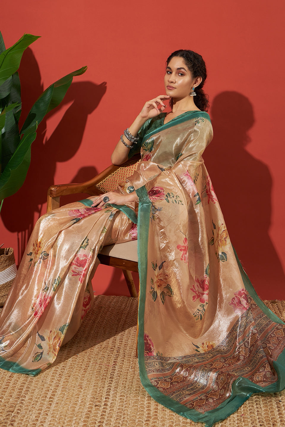 Orange Beautiful Tissue Designer Printed Festive Wear Saree