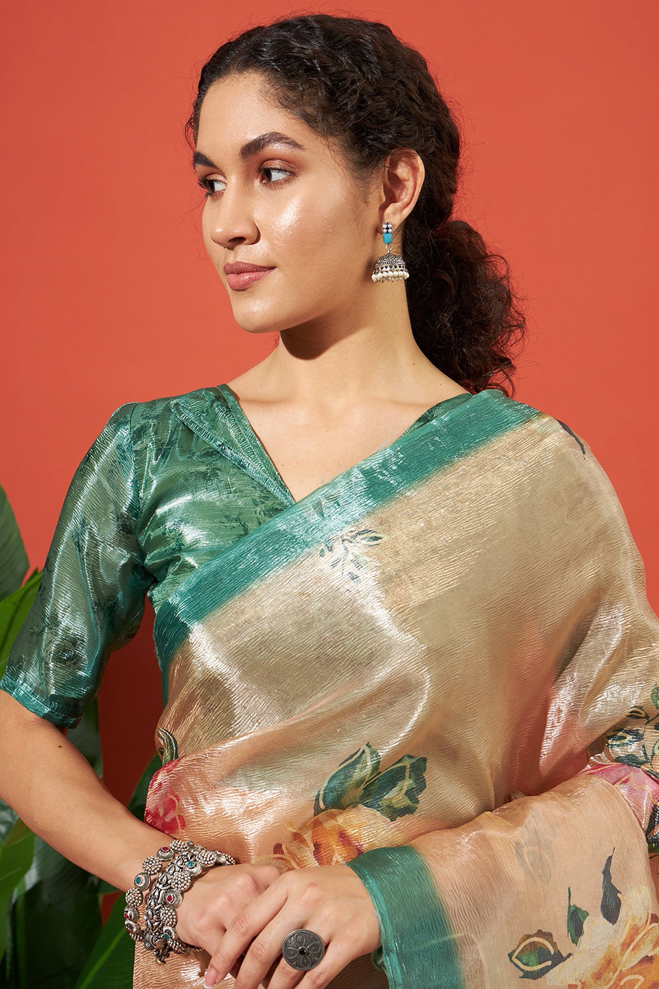 Orange Beautiful Tissue Designer Printed Festive Wear Saree
