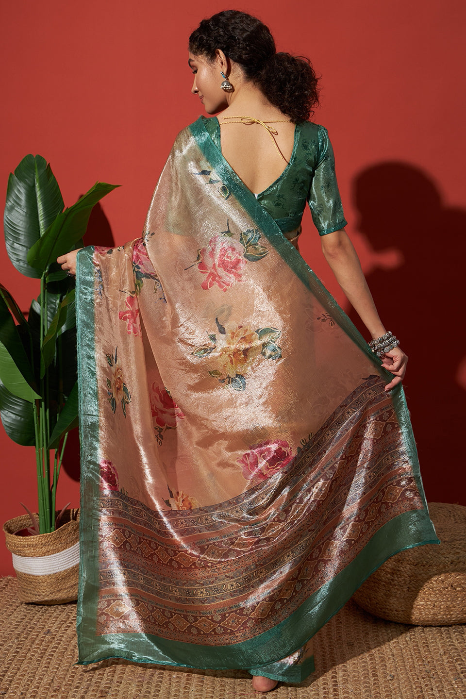 Orange Beautiful Tissue Designer Printed Festive Wear Saree