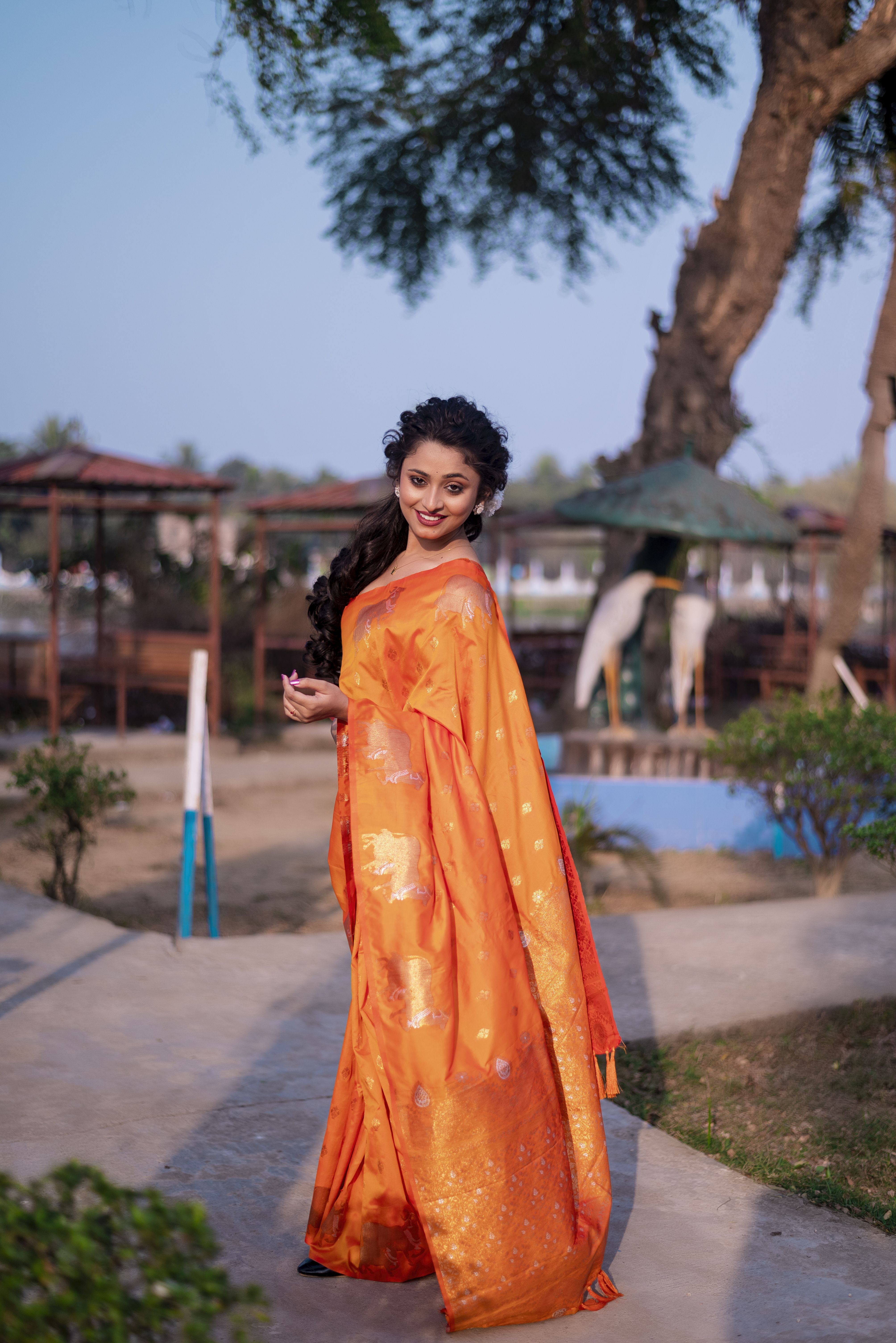 Orange Beautiful Woven Jari Nandi Designer Moonga Silk Saree