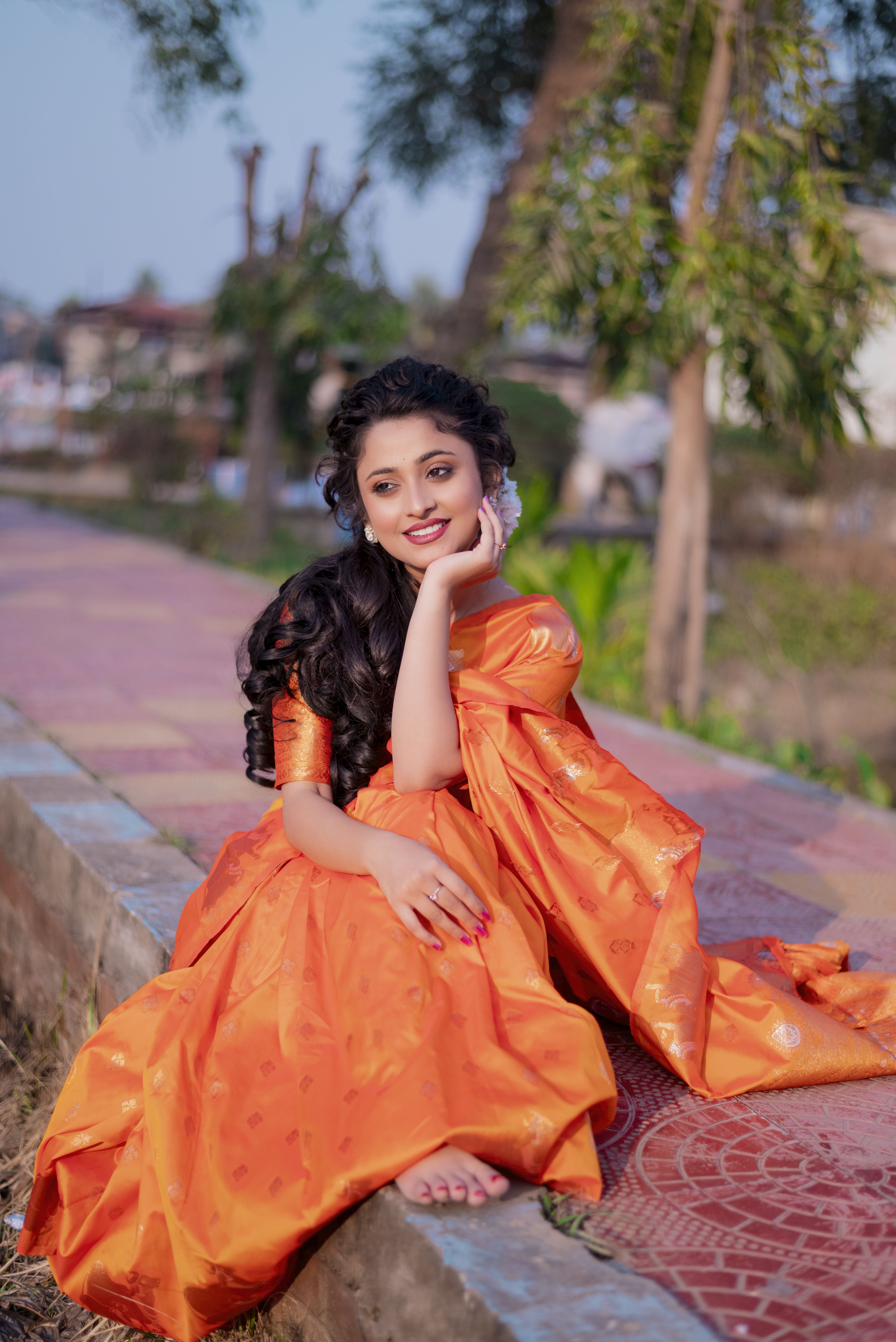 Orange Beautiful Woven Jari Nandi Designer Moonga Silk Saree