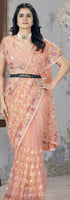 Orange Butterfly Net Graceful Embroidery Work Partywear Saree