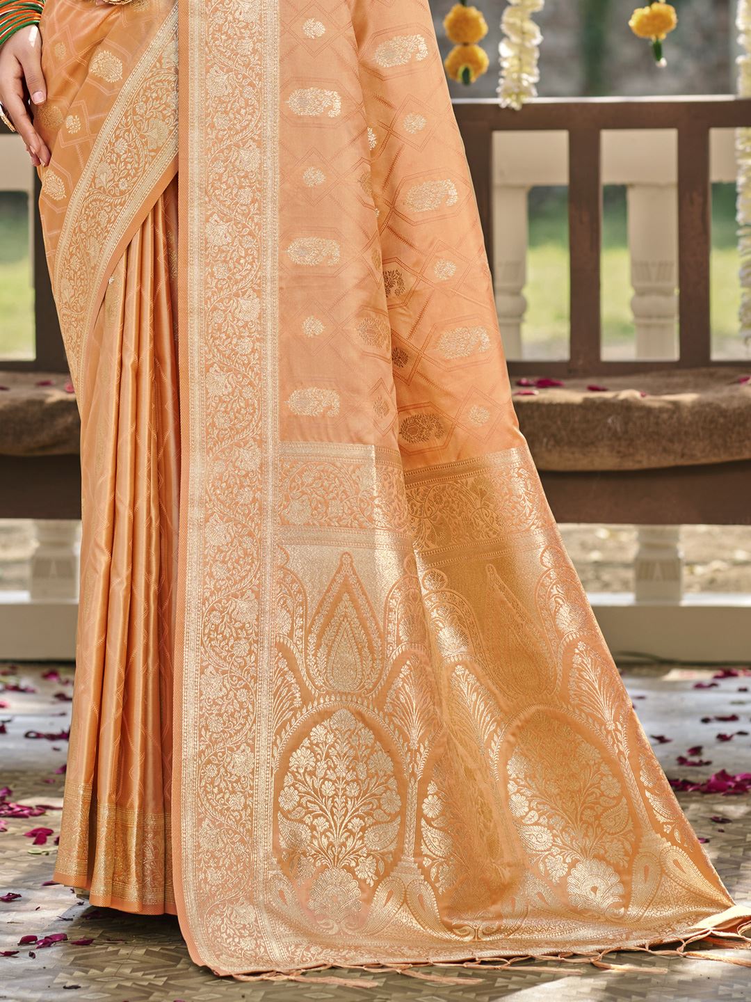 Orange Color Banarasi Satin Silk Saree
