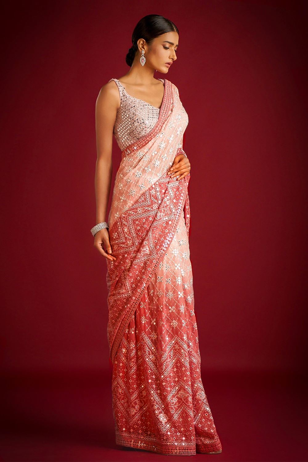 Orange Colour Georgette Embroidery Work Saree