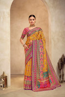 Orange Crepe Silk Position Digital Foil Printed Saree