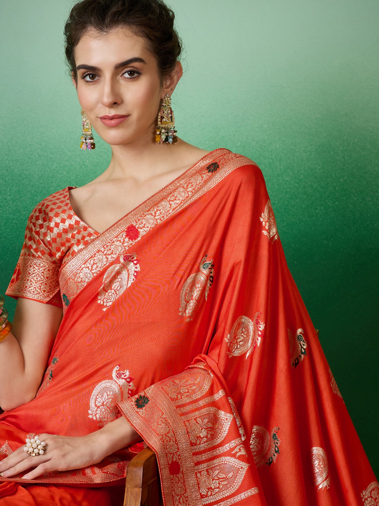 Orange Dolla Cotton Woven Meenakari Designer Ethnic Festive Saree