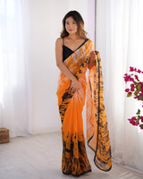 Orange Georgette Designer Printed Partywear Saree
