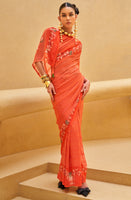 Orange Georgette Printed Saree
